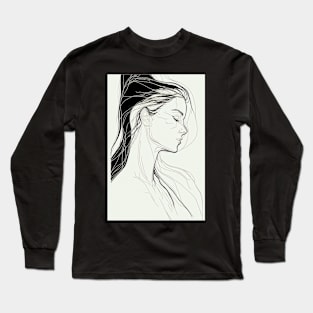 Minimal Female Line Art Aesthetic Minimalism Pencil Drawing Long Sleeve T-Shirt